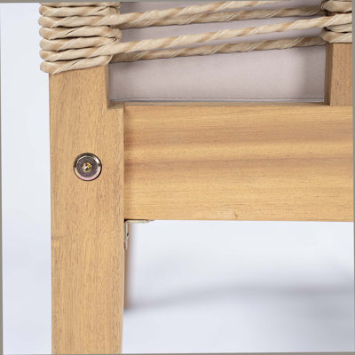 Patio Acacia Wood Club Chairs Set Of 2 With Hand-Woven Twist Rope For Backyard, Poolside, Teak Look+Beige Cushion