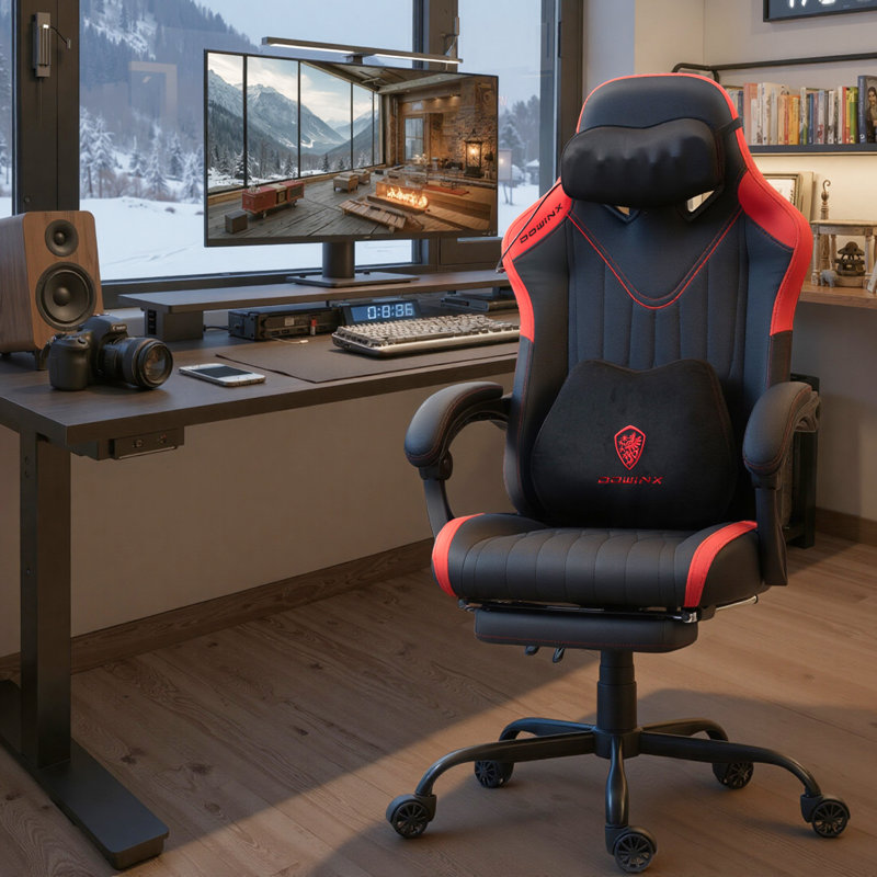 GOOSEA Gaming Chair with Shiatsu Massage for Neck, Lumbar Support, Ergonomic High Back Recliner for Home Office, Adjustable Height Computer Desk Chair with Premium Comfort Design, Red