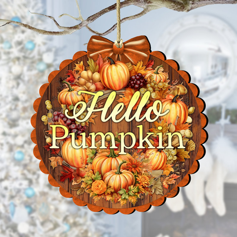 Ornement en bois Hello Pumpkin