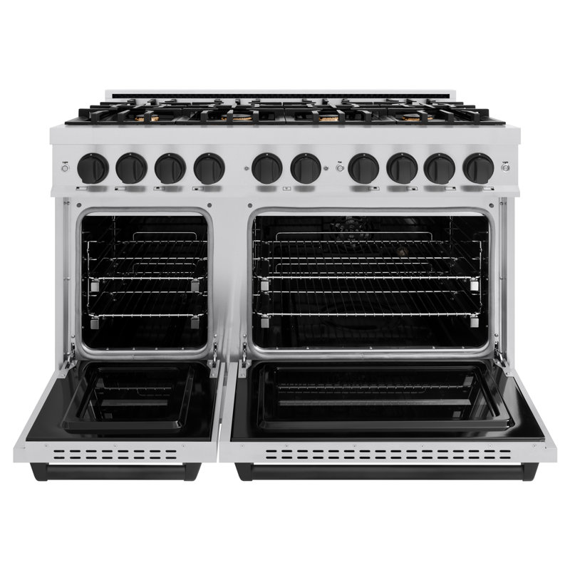 ZLINE Autograph 48" Classic DuraSnow Gas Range w/ 8 Burners & Bronze Accents, Matte Black, Stainless Steel