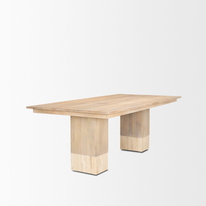 Jurine Mango Wood + Travertine Dining Table, 42" W x 84" L