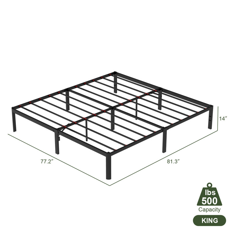 Pruneda Heavy Duty Metal Platform Rounded Edge Bed Frame with Steel Slats Easy Assembly, King