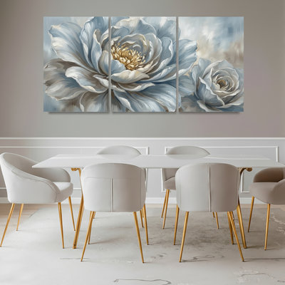 Pivoine bleue et rose, art floral sur toile, ensemble de 3 reproductions d'art sur toile