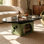 Table basse 50,39 po 2-en-1 ovale pour chat, dessus en placage de marbre noir avec niche pour chat intégrée, capacité de poids de 400 lb, assemblage rapide pour le salon, stock limité disponible