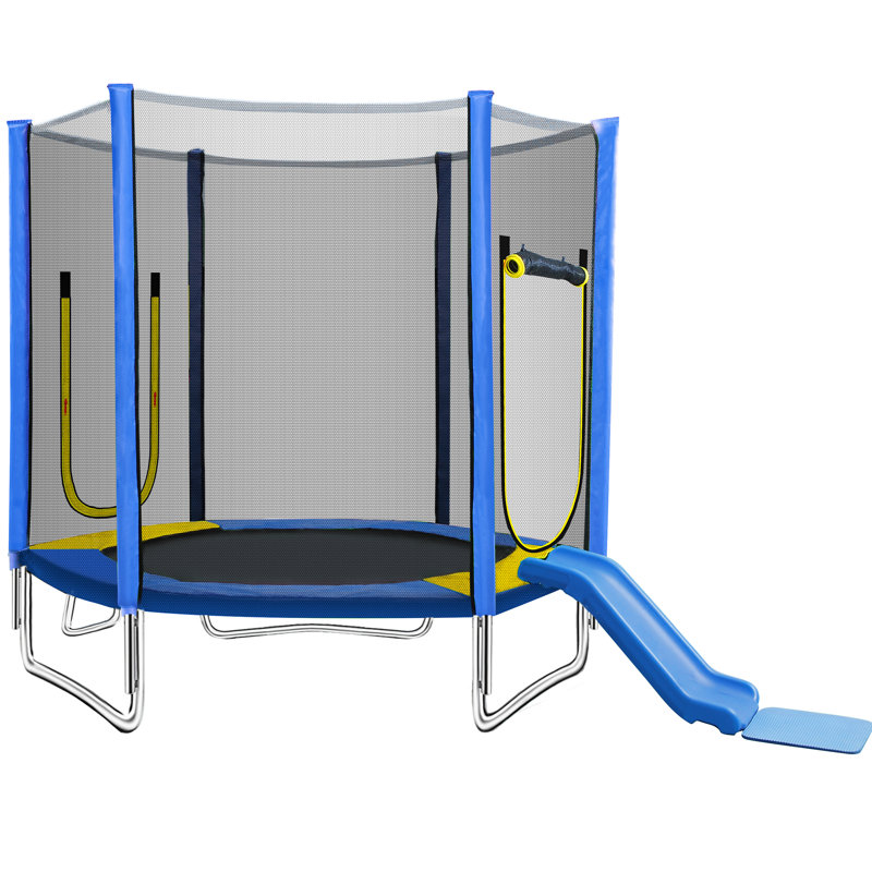 BASAT Round Backyard Trampoline with Safety Enclosure, Blue