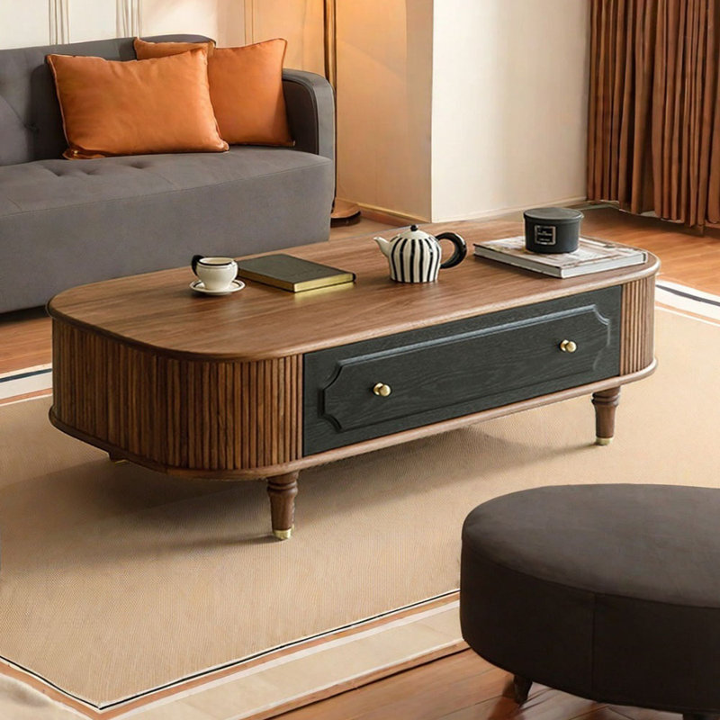 Black Walnut Coffee Table Curved Design, 15.74" H x 55.11" L x 27.55" W