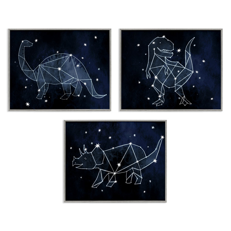 «Night Sky Dinosaur Constellations», ensemble de 3 giclées encadrées par Daphne Polselli, H 16 po x l 20 po