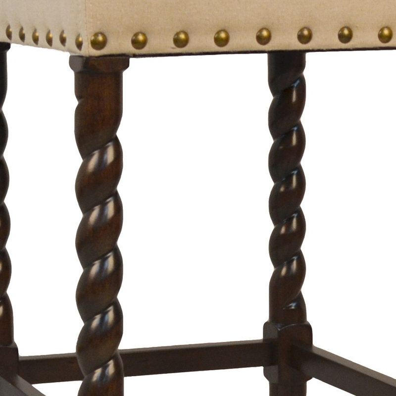 Chaise 30 po en similicuir noir et bois massif sans dossier avec repose-pieds, Cream/Espresso