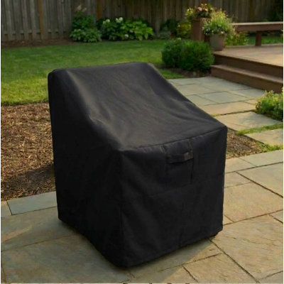 Premium Patio Chair Wide Cover - Breathable, Heavy-Duty Cover with Water-Resistant PVC liner, Adjustable Elastic Hem, Click-Close Straps, and Air Vents - Goodman Collection