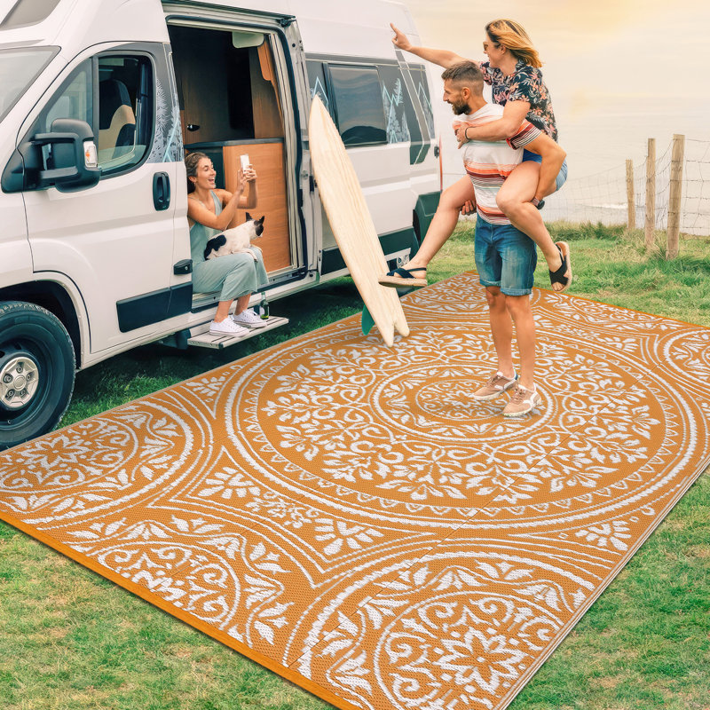 Reversible Waterproof Outdoor Area Rug UV & mark Resistant Patio Carpet Durable All-Season Garden Mat for Porch, Deck, Orange
