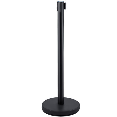 Crowd Control Stanchions 6-Pack, 35.4in Height, Stainless Steel & Iron, 6-Piece Set, Retractable Belt Barrier, Black, 4-Way Adjustable Queue Posts