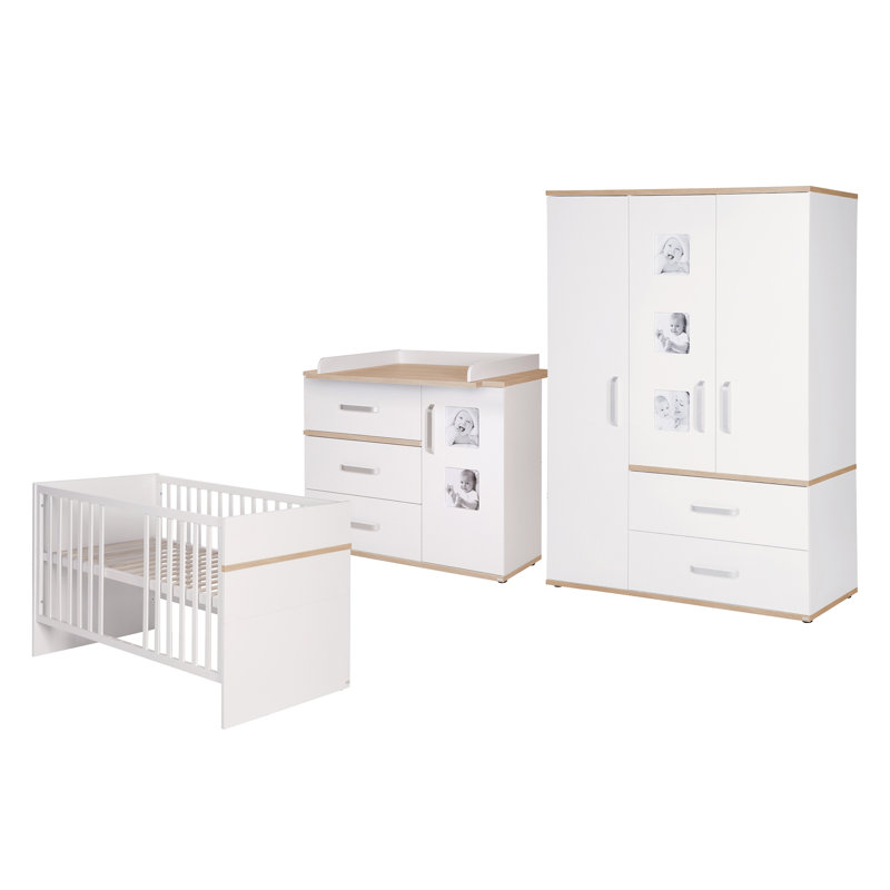 Pia Cot Bed 3-Piece Nursery Furniture Set, Wide (H 102cm x W 117cm x D 78cm)