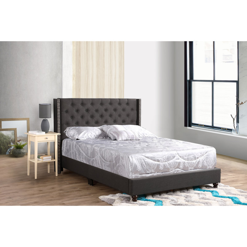 Stylish Transitional Queen Bed - 50" Height X 66" Width, Black, Foam Filled, Frame, Headboard Support, Assembly Required With Extra Support 50"h 66"w, Black Fabric, Filler, Headboard,
