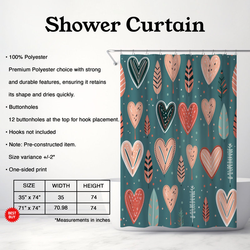 Love Motifs - Rideau de douche Premium, H 74 po x l 71 po