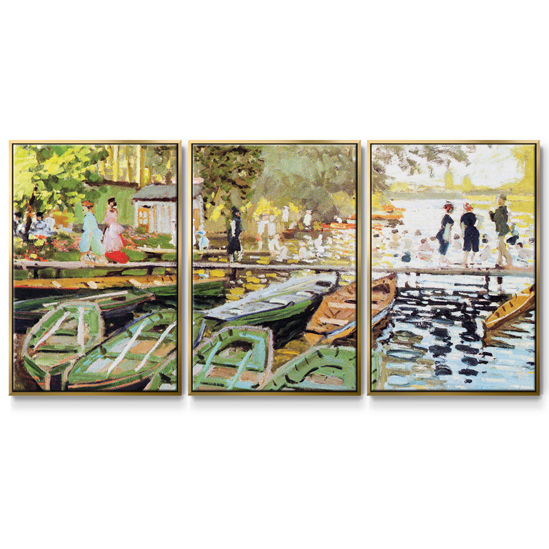 Monet, reproduction sur toile 3 pièces, Or, H 24 po x l 48 po x P 2 po