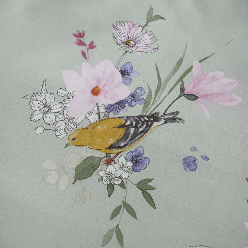 Songbird Floral Reversible Duvet Cover Set with Pillowcases, Sage, Double Duvet Cover + 2 Standard Pillowcases