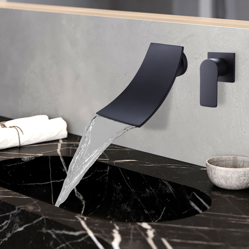 Robinet de salle de bain mural à 2 trous en laiton massif, Noir mat