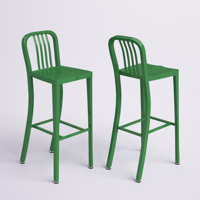 Tabouret de bar d'intérieur et d'extérieur de qualité commerciale avec dossier à lattes verticales, Vert