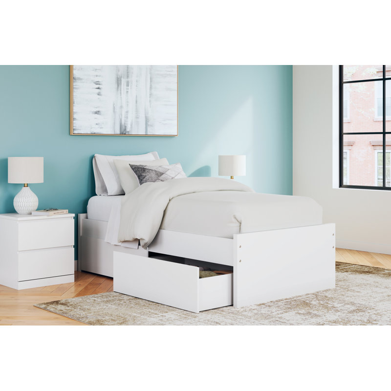 Lit plateforme simple Onita avec 1 rangement latéral, Lit simple, Blanc