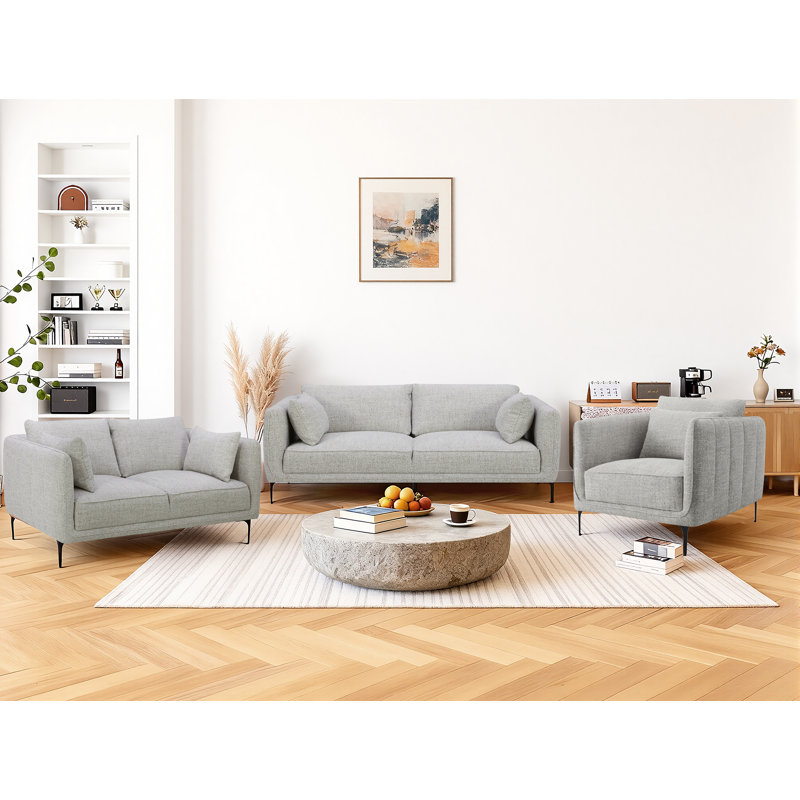 Ensemble de salon rembourré 3 pièces Rae, Polyester gris chiné