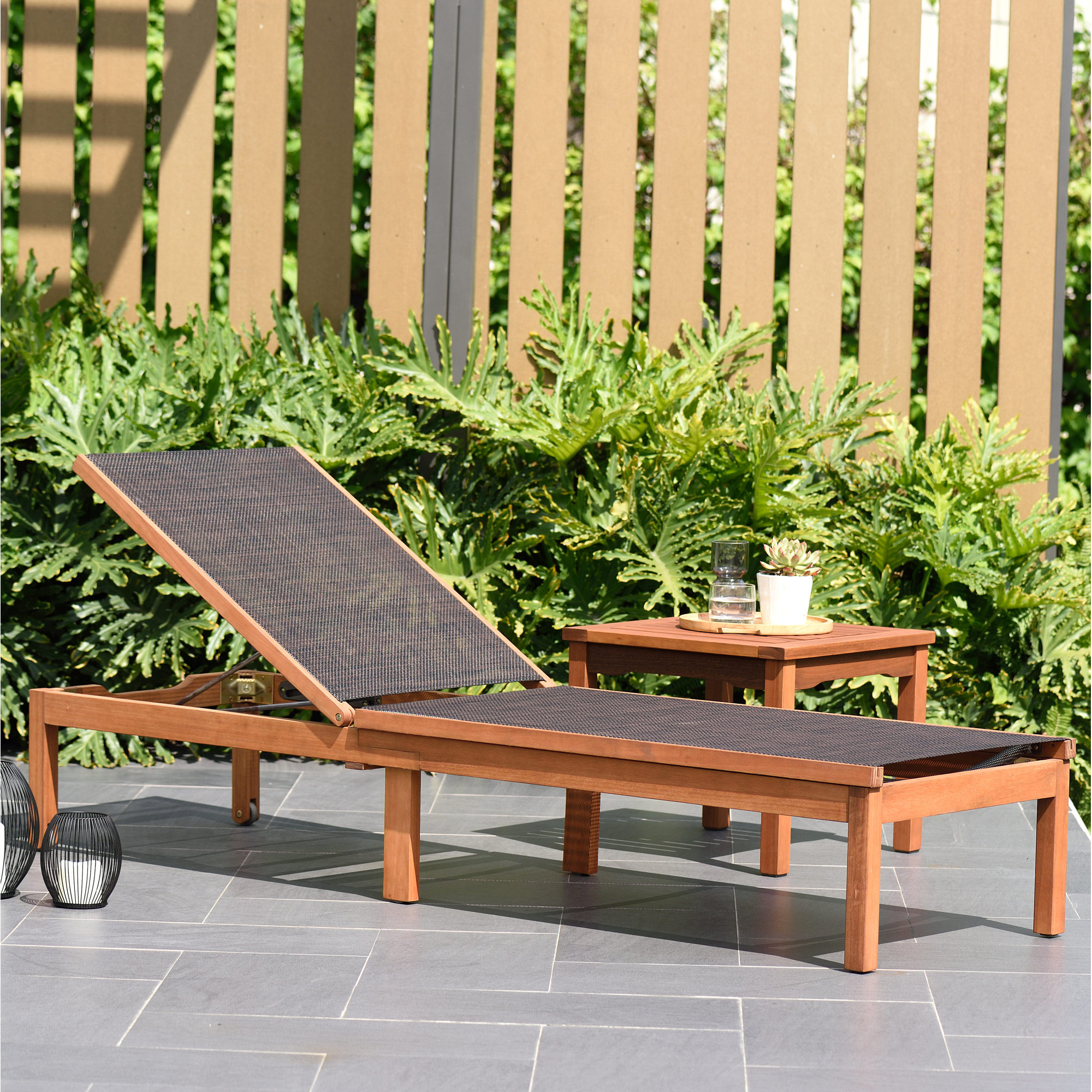Rafael 23.4'' Outdoor Eucalyptus Chaise Lounge, Brown