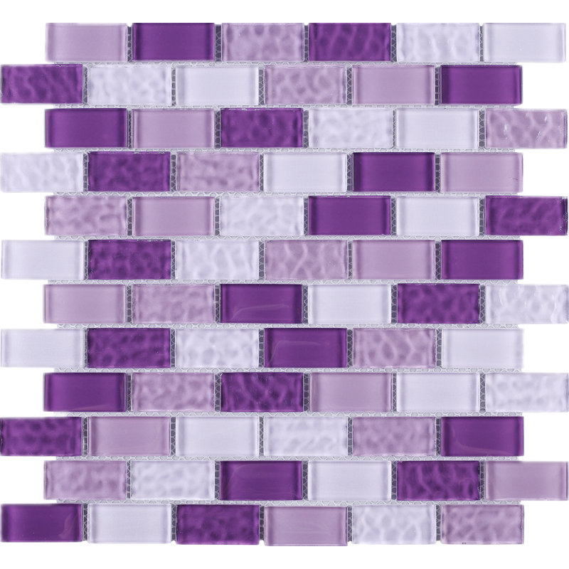Carrelage mosaïque en verre brillant à joint brique 11,82 po x 11,82 po Rainbow Crystile, Mauve