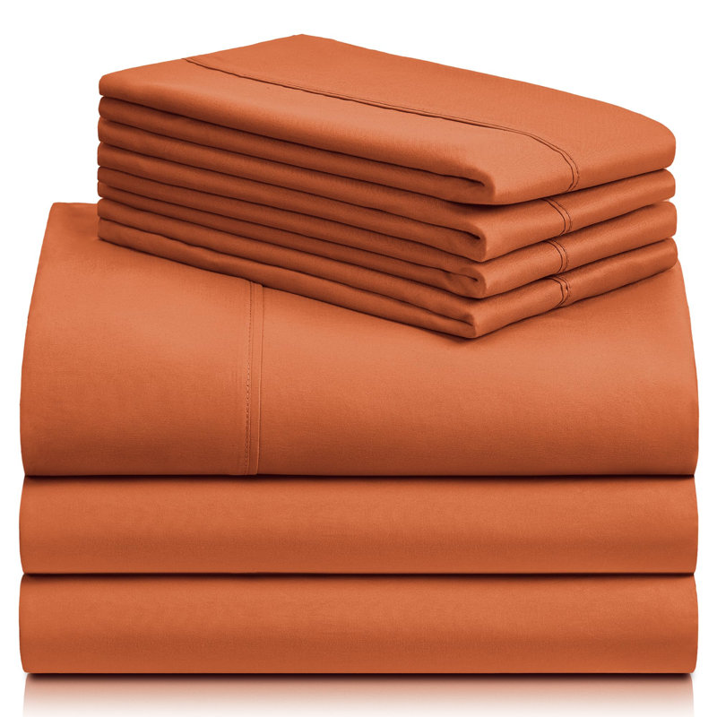 Luxclub 4 PC Autumn Orange Split King Silky Soft Cooling Extra Deep Pocket Performance Sheet Set, Autumn Orange