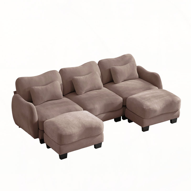 Canapé modulaire en U avec repose-pieds, Chenille rose poussière