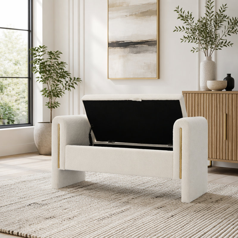 Banc de bout avec accoudoirs et rangement Modern, Crème