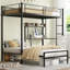 Lit superposé simple en forme de L noir avec bureau, station de charge et bibliothèque, garde-corps, pour adolescent, peu encombrant, rangement à structure solide, adolescents en métal, noir, configuration pour dormir tranquille