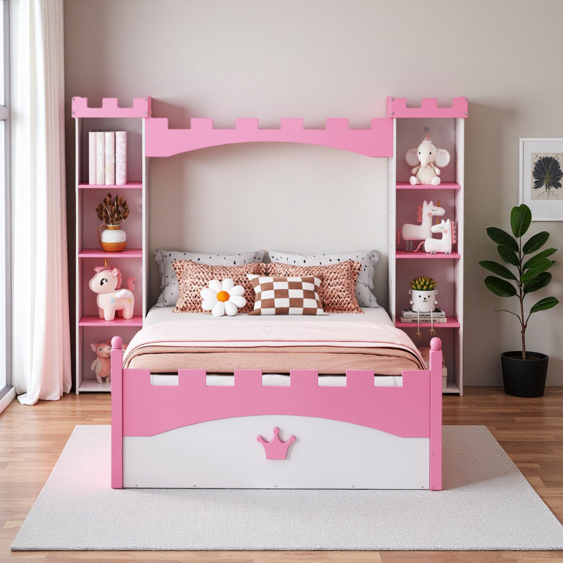 Lit plateforme pour enfants Dreamy, Rose/Blanc