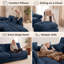 Canapé modulable 2 places en velours avec assise profonde, 2 poufs amovibles, coussins de dossier et traversins, bleu-497492769