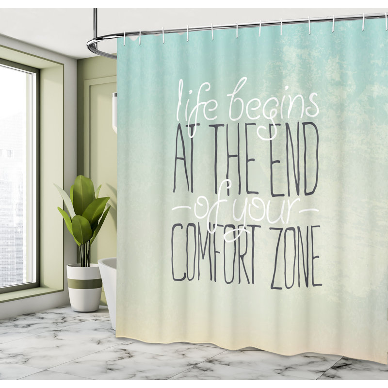 Rideau de douche simple à motif de citation style vie à la fin de votre zone de confort Yvette, H 84 po x l 69 po