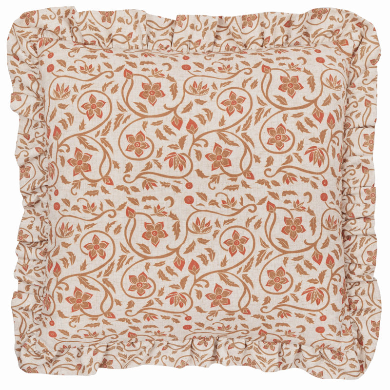 Floral Square Pillow Cover, Light Mocha