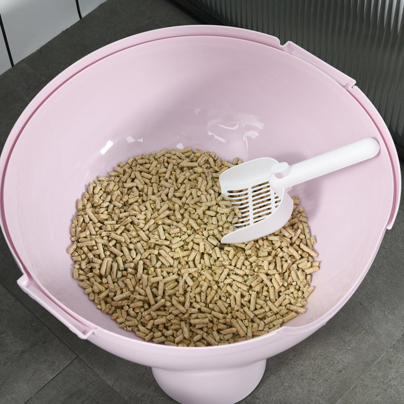 Large Pink and White Hooded Cat Litter Box with Scoop