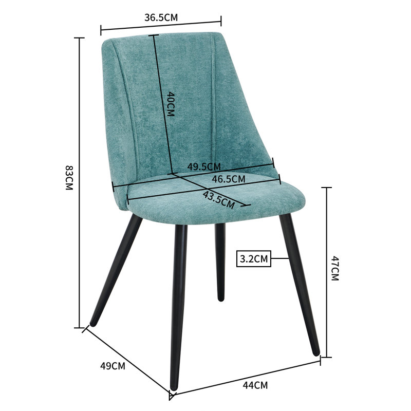 Fetter 47cm H Terry Fabric Upholstered Side Chair, Green, Black