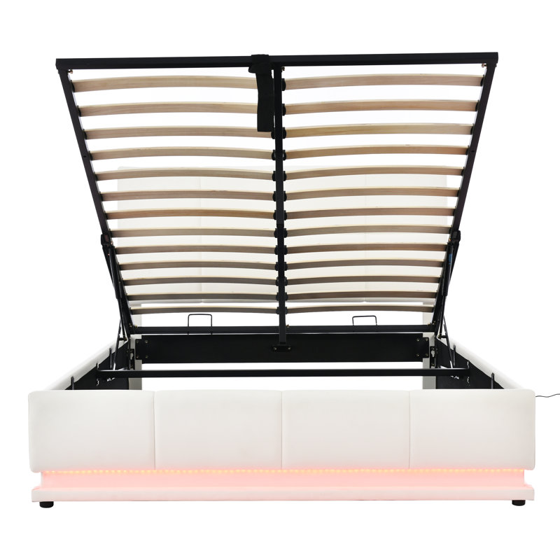 Olen Upholstered Faux Leather Lift Up Storage Ottoman Bed, European Double (140 x 200 cm), White