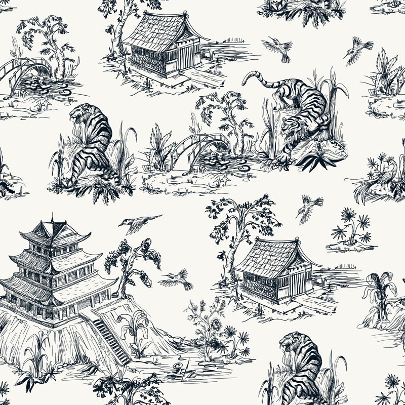 Rouleau de papier peint adhésif Chinoiserie, L 16,67 po x l 25 po