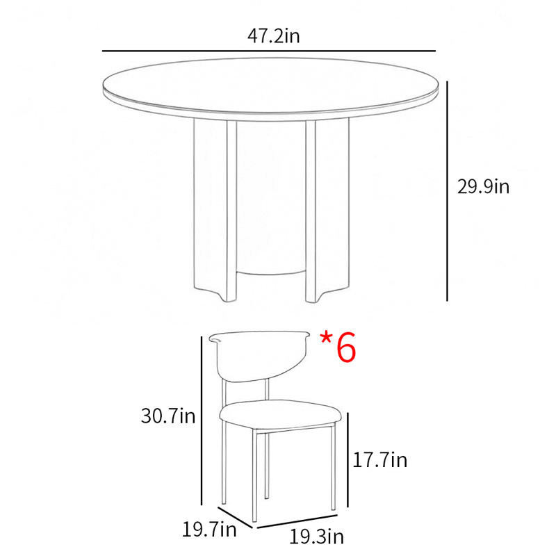 Italian simple round dining table sets, Black, Black