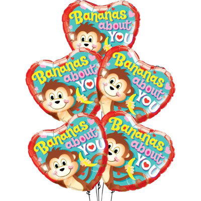 PMU  Valentine’s Day Heart Shaped Bananas About You 18 Inch Mylar-foil Balloon 5/pkg