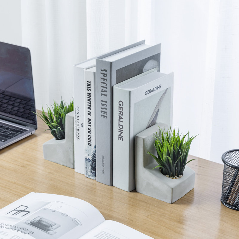 Serre-livres décoratifs en béton épais avec fausse herbe