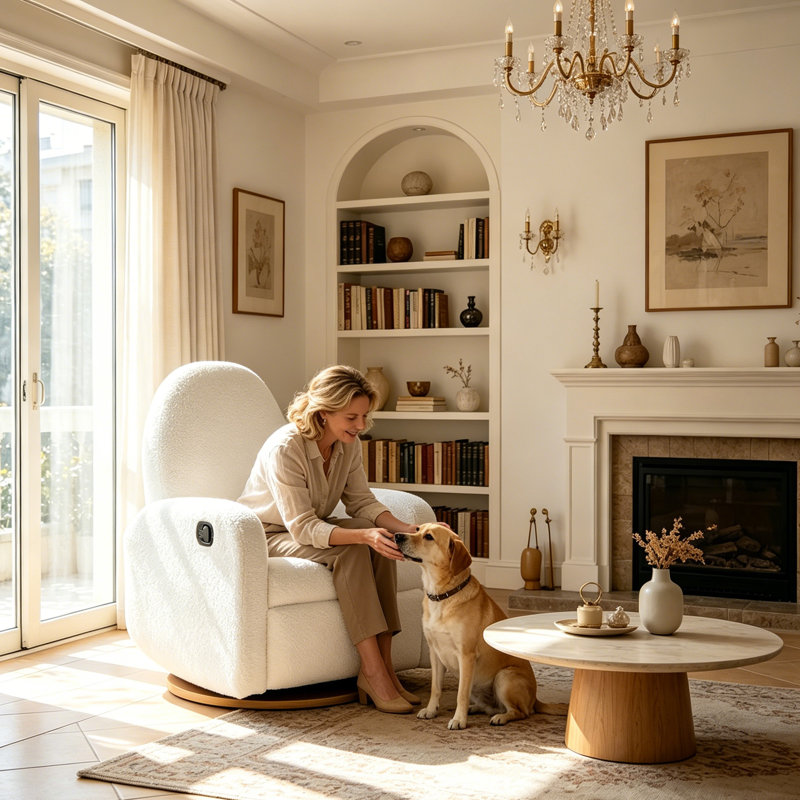 Fauteuil inclinable et pivotant 360, beige, Beige Boucle