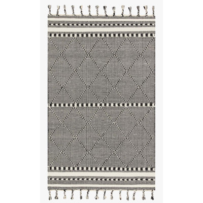 Carré géométrique tissé à la main 1 pi 6 po x 1 pi 6 po noir/ivoire tapis décoratif Isidore
