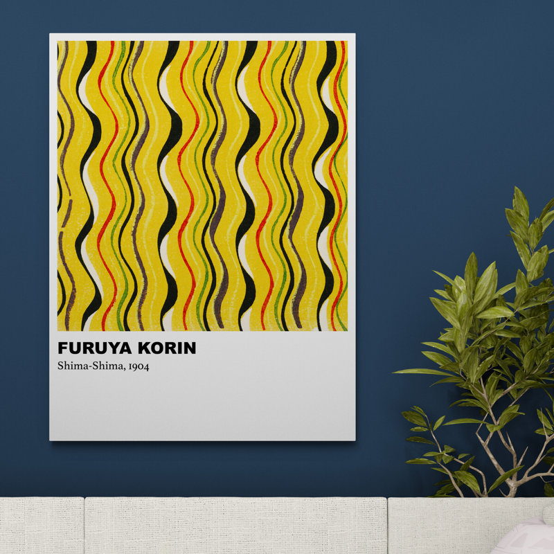 Casselton Yellow Pattern Shima-Shima by Furuya Korin - Wrapped Canvas Print, 117cm H x 81cm W x 5cm D