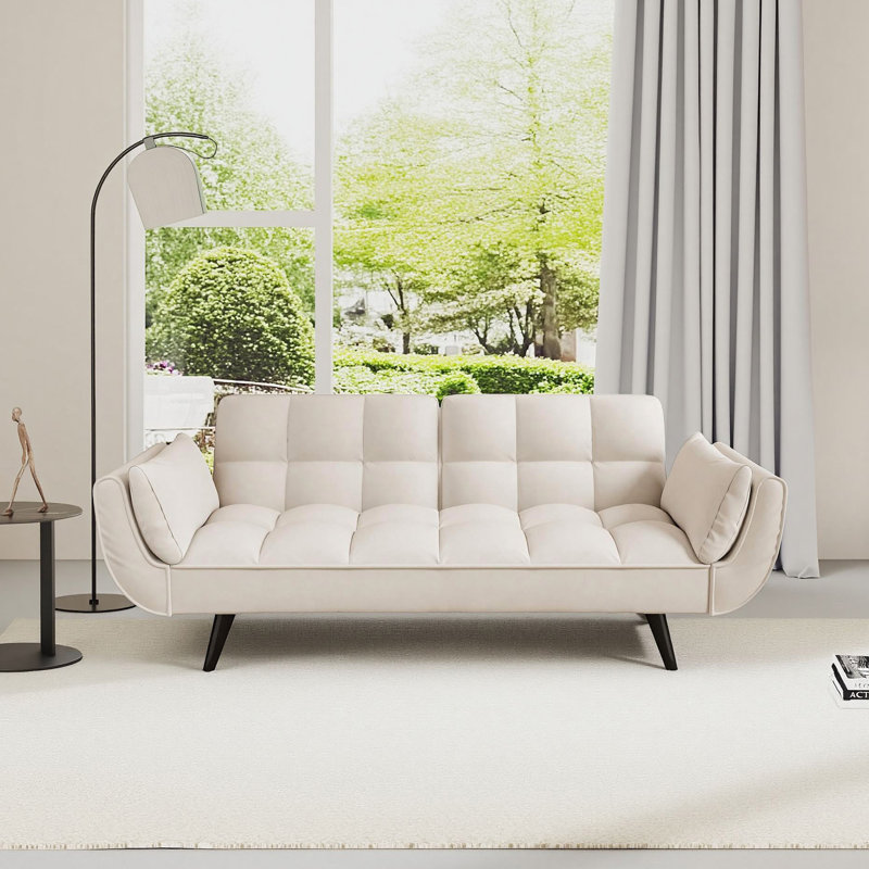 Accoudoirs évasés en velours 74 po Veleria, Velours beige