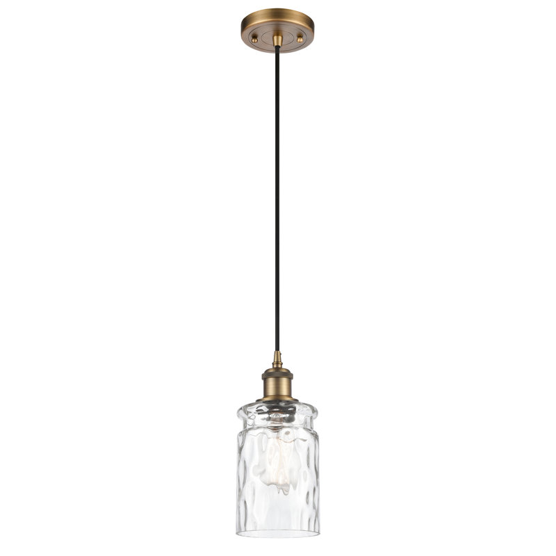 Luminaire suspendu cylindrique simple à 1 lumière Barner, Transparent, Ampoule non incluse, Laiton brossé