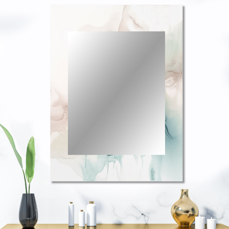 Vert et crème Essence of Modernity III - miroir décoratif en marbre, miroir mural vert, impression sur métal, 40 po x 30 po