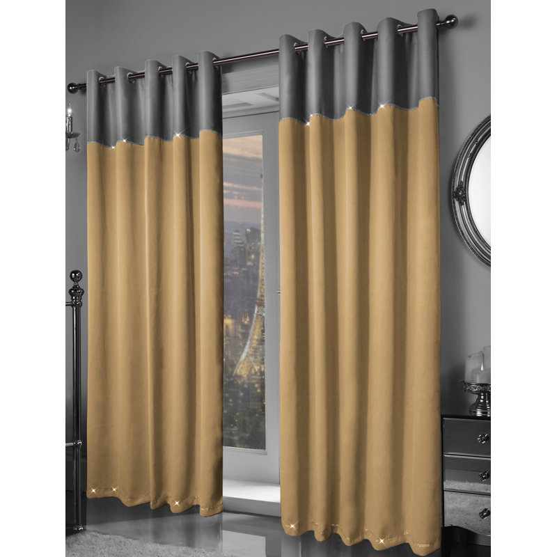 Ladejah Room Darkening Curtain Pair, 167 W x 137 D cm, Ochre Silver