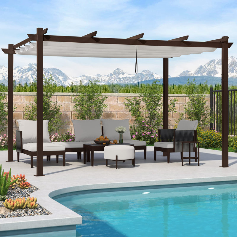 Purple Leaf Aluminium Pergola With Canopy, White, 96"H x 158" W x 118" D