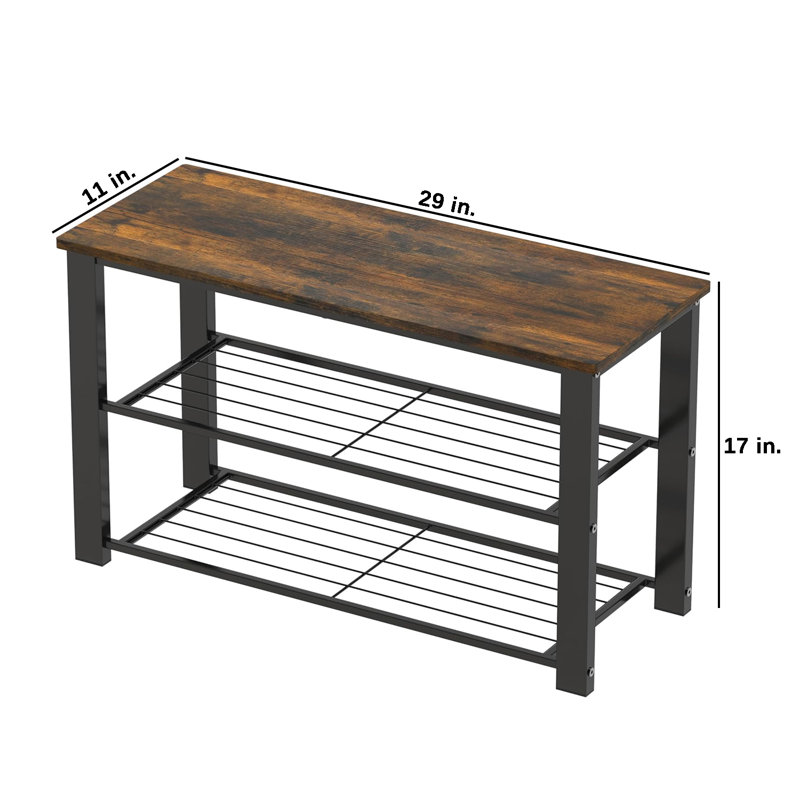 Wood Top Shoe Storage Bench with 2-Tier Storage for Entryway, Rustic Brown